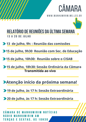 Relatório semana Câmara 13 a 20 de julho