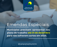 Emendas especiais: plano de trabalho precisa ser enviado até 31 de dezembro pelos municípios para não haver corte de emendas em 2025