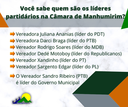 Saiba quem são os líderes partidários na Câmara de Manhumirim